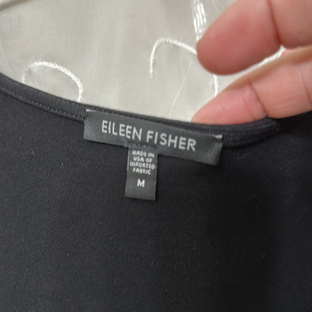 Eileen Fisher size medium black dress faux wrap midi. - Picture 2 of 6